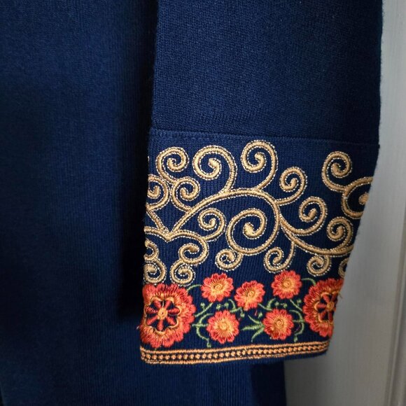 Cashmere Midnight Blue Kashmiri Pheran Tunic w/Aari Embroidary Size L - Picture 5 of 8